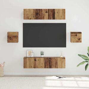 TV szekrény garnitúra Falra szerelhető 6 pcs Öreg fa Faanyag