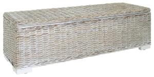 Fehér natúr kubu rattan és tömör mahagóni fa tárolódoboz 110 cm