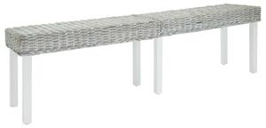 Fehér natúr kubu rattan és tömör mahagóni fa pad 160 x 35 x 45 cm