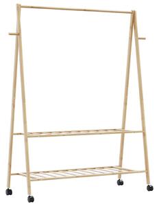 Bambusz ruhaállvány polcokkal és kerekekkel 132x45,5x155,5 cm