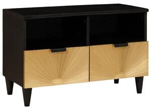 TV szekrény Fekete és Arany 70 x 33 x 46 cm tömör mangófa