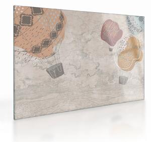 Kép - léggömbök a város felett , meleg tónusok (üvegen) (70x50 cm)