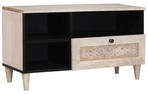 TV szekrény fiókkal Fehér 80 x 33 x 46 cm tömör mangófa