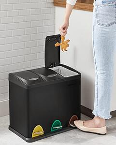 Szelektív konyhai hulladékgyűjtő, pedálos fedéllel, 3 x 8 literes vödörrel, acél, fekete