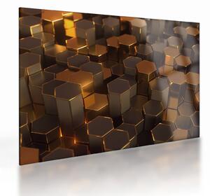 Kép - bronz hatszögek (üvegen) (70x50 cm)