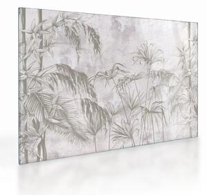 Kép - Trópusi növények a falon szürke színben (üvegen) (70x50 cm)
