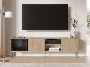 TV-állvány Merevai 103, Üveg, Laminált forgácslap, 60x201x40cm, Tölgy
