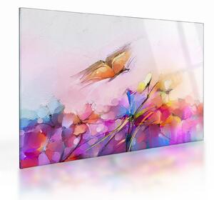 Kép - pillangó a virág felett, absztrakció (üvegen) (70x50 cm)