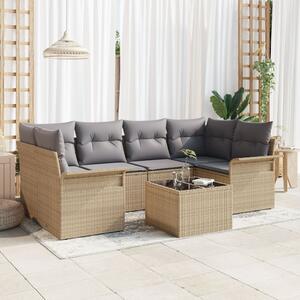 Kerti Kanapé Szett 7 pcs Bézs Poli rattan