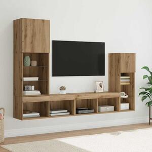 TV Fali Egységek LED -es lámpákkal 4 pcs Artisan tölgy Faanyag