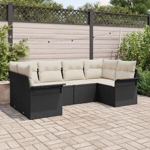 VidaXL Kerti Kanapé Szett tárolóval 6 pcs Fekete Poli rattan