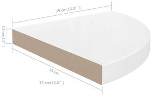 2 db magasfényű fehér mdf lebegő sarokpolc 35 x 35 x 3,8 cm