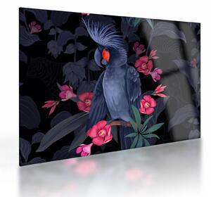 Kép - papagáj a virágok között (üvegen) (70x50 cm)