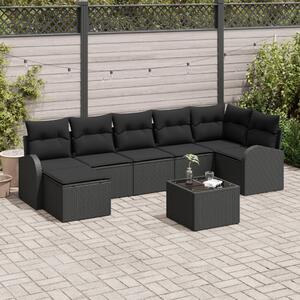 Kerti Kanapé Szett párnával 8 pcs Fekete Poli rattan