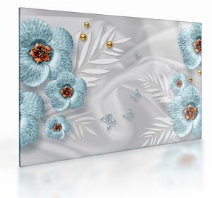Kép - 3D kék virágok (üvegen) (70x50 cm)