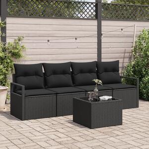 Kerti Kanapé Szett 5 pcs Fekete 55 x 55 x 37 cm polirattan