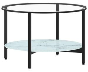 Modern Dohányzóasztal - Fekete Fém - Márvány Üveg - 70cm