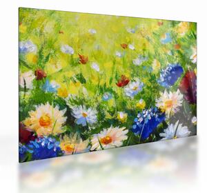 Virágzó rét képe, olajfestmény (üvegen) (70x50 cm)