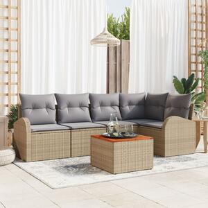 Kerti Kanapé Szett 6 pcs Beige és Világosszürke polirattan