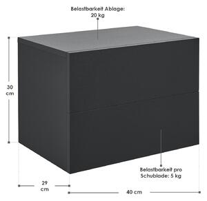 Éjjeliszekrény 40x29x30 cm 2 fiókkal, fekete