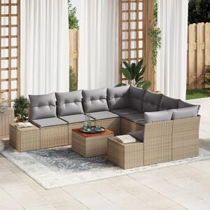 Kerti Kanapé Szett 9 pcs Beige és Világosszürke polirattan