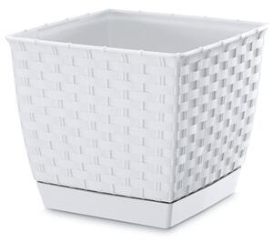Ratolla Square Négyzetes Műanyag Virágcserép Fehér 25 cm Rattan Hatással