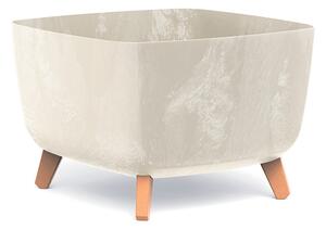Gracia Square Beton Effect Kaspó Krémszínű Fa Lábakkal 39 cm