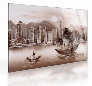 Kép - Victoria Harbour, Hong Kong, szépia hatás (üvegen) (70x50 cm)