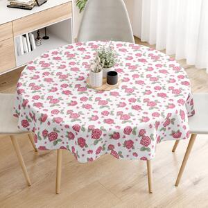 Goldea loneta dekoratív asztalterítő - rózsaszín hortenziák - kör alakú Ø 140 cm
