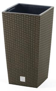 Rato Square ECO Rattan Hatású Kültéri Virágtartó Kávébarna 20x20x37,6 cm