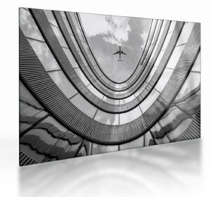 Kép - Repülőgép az épület felett (üvegen) (70x50 cm)