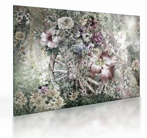 Virágok képe egy fából készült kerékpáron (üvegen) (70x50 cm)