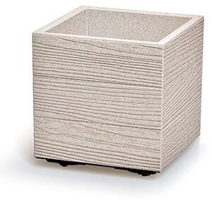 Madera Square ECO Fa Hatású Kocka Virágtartó - Fehér - 29 cm