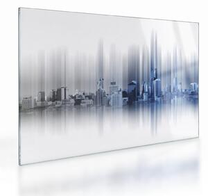 Kép - Panoráma a városra, kék-szürke (üvegen) (70x50 cm)