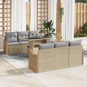 Kerti Kanapé Szett párnával tárolóval 7 pcs Bézs Poly Rattan