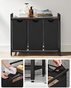 BERGEN ruháskosár polccal, 3x38l, fekete/barna SongmicsHome
