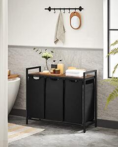 BERGEN ruháskosár polccal, 3x38l, fekete/barna SongmicsHome