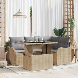 Kültéri étkező szett párnával 5 pcs Bézs Poli rattan