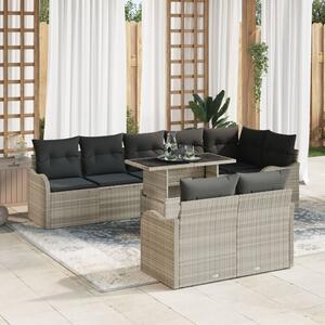 Hálószoba szett párnával 9 pcs Világosszürke Poli rattan