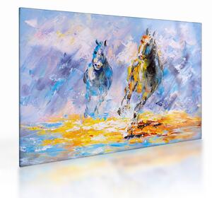 Futó lovak képe, olajfestmény (üvegen) (70x50 cm)