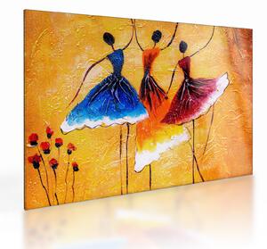 Kép - olajfestmény, balerinák (üvegen) (70x50 cm)