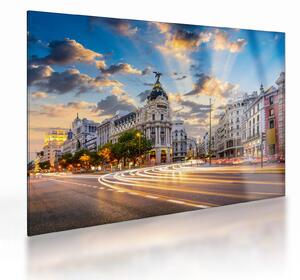 Kép - Calle Gran Vía, Madrid, Spanyolország (üvegen) (70x50 cm)