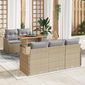 Kerti Kanapé Szett 6 pcs Beige és Világosszürke polirattan