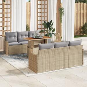 Kerti Kanapé Szett 7 pcs Beige és Világosszürke polirattan