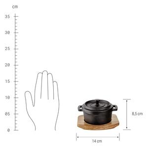 HOT IRON mini öntöttvas sütőtál fedéllel és fa alátéttel, 14 cm