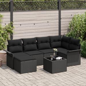 Kerti Kanapé Szett tárolóval 7 pcs Fekete polirattan