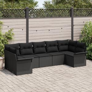 Kerti Kanapé Szett tárolóval 7 pcs Fekete Poli rattan