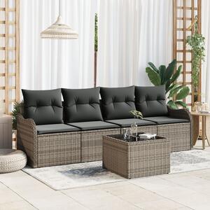 Kerti Kanapé Szett 5 pcs Szürke Poli rattan és acél és üveg