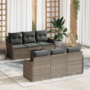 Kerti Kanapé Szett 7 pcs Szürke Poli Rattan és Acél és Üveg