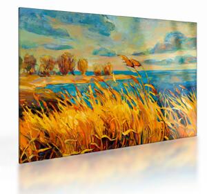 Kép - naplemente a tó felett, akril festmény (üvegen) (70x50 cm)